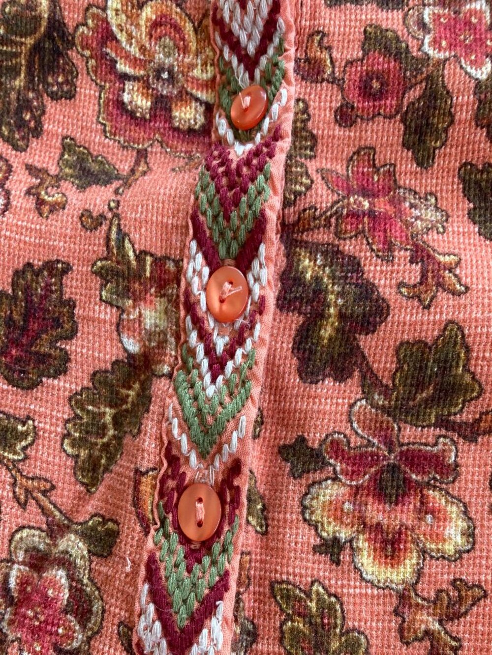 Sundance Floral Waffle Knit Top Embroidered Henley Orange - Medium (runs small?) - Picture 7 of 10
